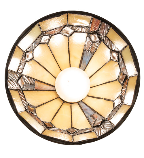 Meyda Lighting Belvidere 7" Mahogany Bronze Mini Pendant Light With Multi-Colored Stained Shade Glass