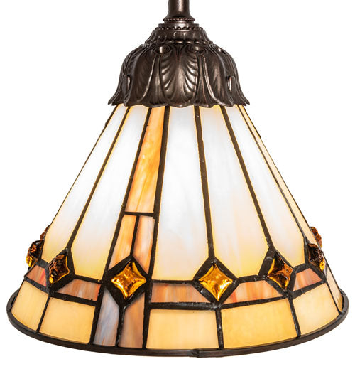 Meyda Lighting Belvidere 7" Mahogany Bronze Mini Pendant Light With Multi-Colored Stained Shade Glass