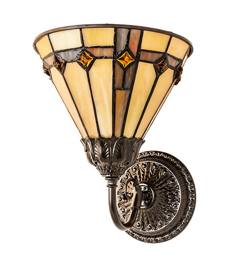 Meyda Lighting Belvidere 8" Mahogany Bronze Wall Sconce With Multi-Colored Stained Shade Glass