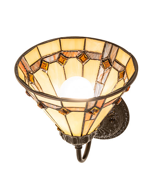 Meyda Lighting Belvidere 8" Mahogany Bronze Wall Sconce With Multi-Colored Stained Shade Glass