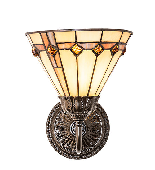 Meyda Lighting Belvidere 8" Mahogany Bronze Wall Sconce With Multi-Colored Stained Shade Glass