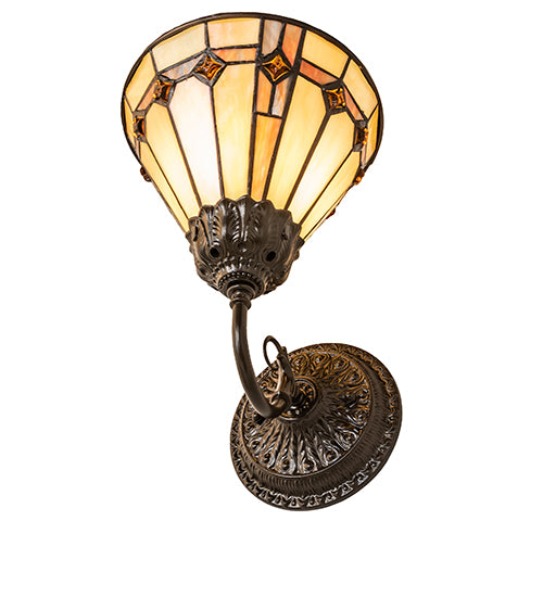 Meyda Lighting Belvidere 8" Mahogany Bronze Wall Sconce With Multi-Colored Stained Shade Glass