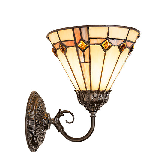 Meyda Lighting Belvidere 8" Mahogany Bronze Wall Sconce With Multi-Colored Stained Shade Glass