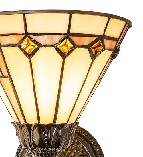 Meyda Lighting Belvidere 8" Mahogany Bronze Wall Sconce With Multi-Colored Stained Shade Glass