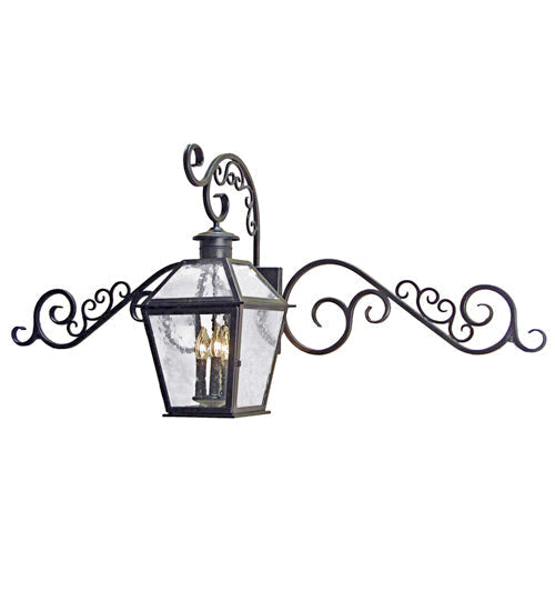 Meyda Lighting Bentley 53" 3-Light Antique Iron Wall Sconce With Clear Seeded Shade Glass