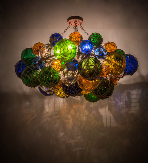 Meyda Lighting Bijoux Colores 56" 8-Light Wrought Iron On Rust Chandelier With Multi-Colored Shade Glass