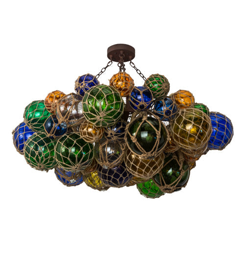 Meyda Lighting Bijoux Colores 56" 8-Light Wrought Iron On Rust Chandelier With Multi-Colored Shade Glass
