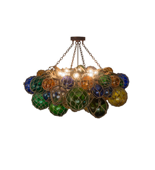 Meyda Lighting Bijoux Colores 56" 8-Light Wrought Iron On Rust Chandelier With Multi-Colored Shade Glass