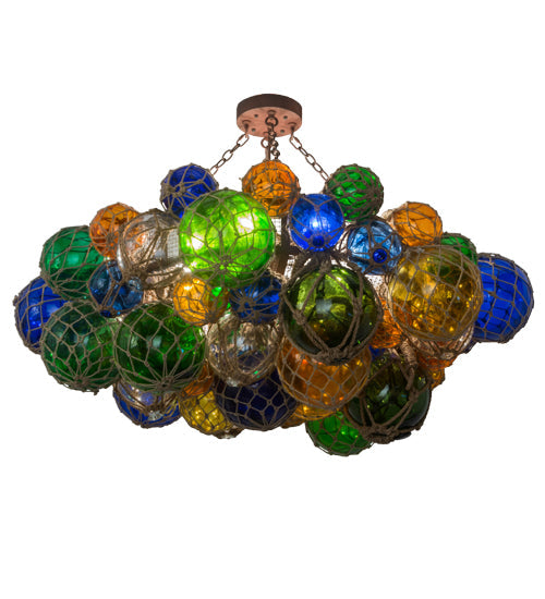 Meyda Lighting Bijoux Colores 56" 8-Light Wrought Iron On Rust Chandelier With Multi-Colored Shade Glass