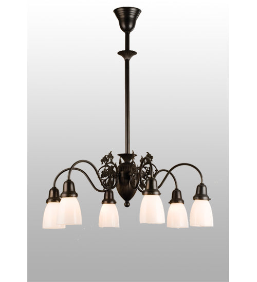 Meyda Lighting Binghamton 29" 6-Light 6-Arm Craftsman Brown Goblet Chandelier With White Opal Shade Glass