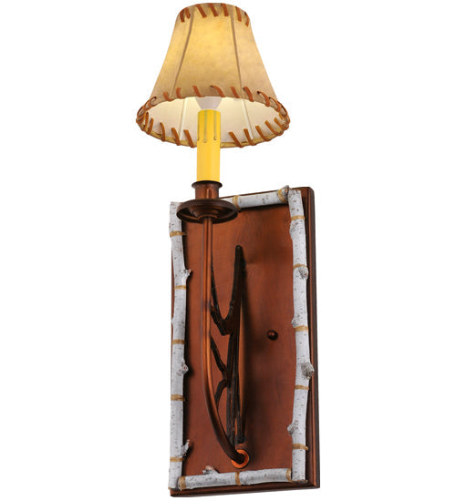 Meyda Lighting Birchwood 6" Vintage Copper Wall Sconce With Beige Fabric Shade