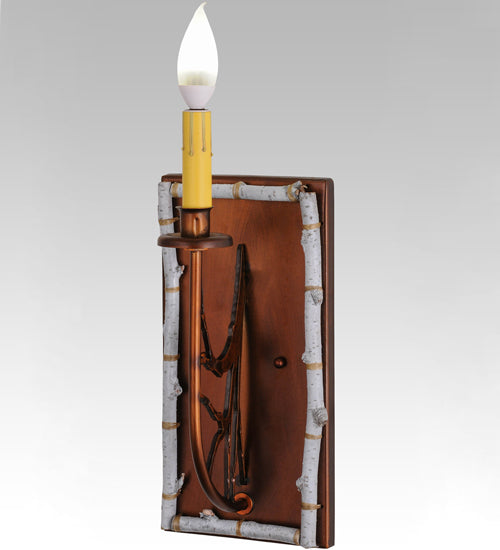 Meyda Lighting Birchwood 6" Vintage Copper Wall Sconce With Beige Fabric Shade