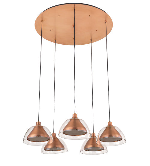 Meyda Lighting Bisbee 40" 5-Light Brushed Copper Cascading Pendant Light With Clear Shade Glass