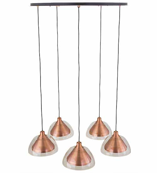 Meyda Lighting Bisbee 40" 5-Light Brushed Copper Cascading Pendant Light With Clear Shade Glass