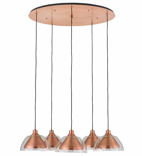 Meyda Lighting Bisbee 40" 5-Light Brushed Copper Cascading Pendant Light With Clear Shade Glass