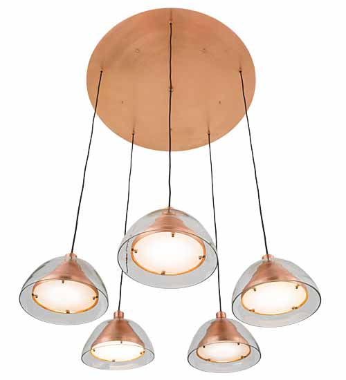 Meyda Lighting Bisbee 40" 5-Light Brushed Copper Cascading Pendant Light With Clear Shade Glass