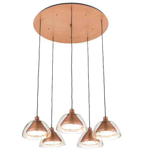 Meyda Lighting Bisbee 40" 5-Light Brushed Copper Cascading Pendant Light With Clear Shade Glass