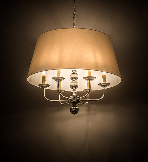 Meyda Lighting Biscayne 38" 6-Light Polished Nickel Pendant Light With White Natural Linen Shade