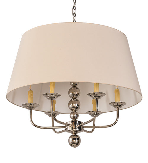 Meyda Lighting Biscayne 38" 6-Light Polished Nickel Pendant Light With White Natural Linen Shade