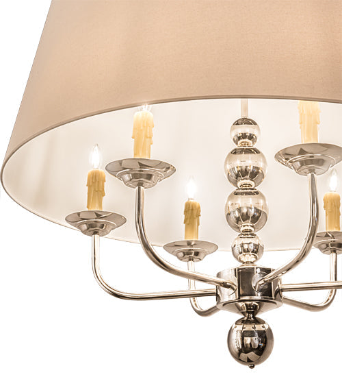 Meyda Lighting Biscayne 38" 6-Light Polished Nickel Pendant Light With White Natural Linen Shade