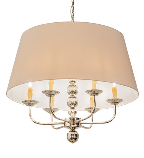 Meyda Lighting Biscayne 38" 6-Light Polished Nickel Pendant Light With White Natural Linen Shade