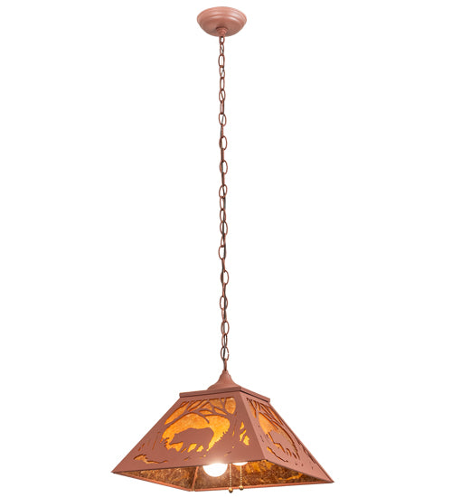 Meyda Lighting Black Bear 23" 2-Light Rust Pendant Light With Amber Mica Shade Glass