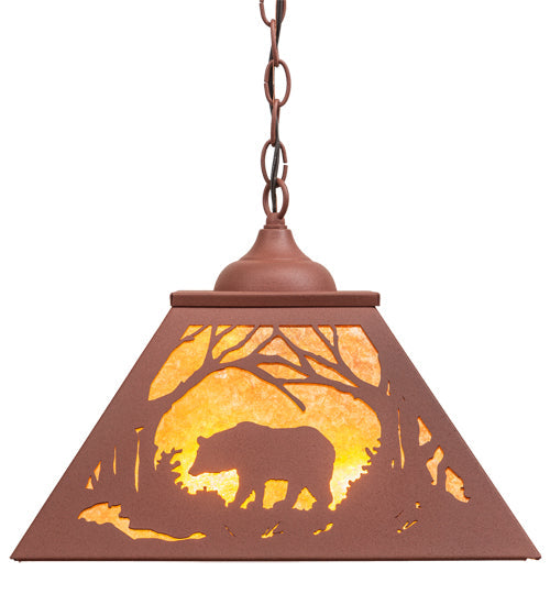 Meyda Lighting Black Bear 23" 2-Light Rust Pendant Light With Amber Mica Shade Glass