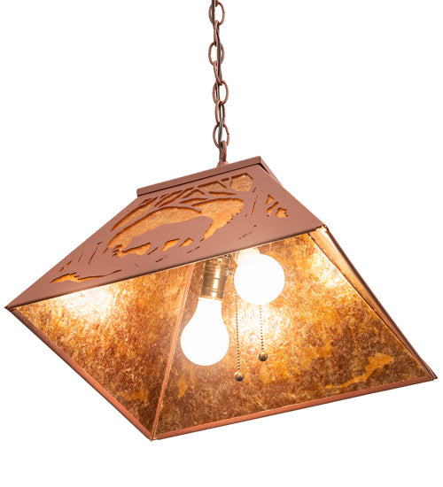Meyda Lighting Black Bear 23" 2-Light Rust Pendant Light With Amber Mica Shade Glass