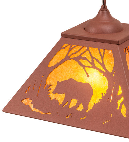 Meyda Lighting Black Bear 23" 2-Light Rust Pendant Light With Amber Mica Shade Glass