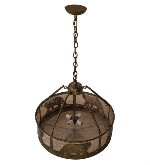 Meyda Lighting Black Bear 23" 4-Light Antique Copper Inverted Pendant Light With Silver Mica Shade Glass