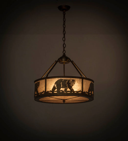 Meyda Lighting Black Bear 23" 4-Light Antique Copper Inverted Pendant Light With Silver Mica Shade Glass