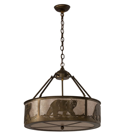 Meyda Lighting Black Bear 23" 4-Light Antique Copper Inverted Pendant Light With Silver Mica Shade Glass