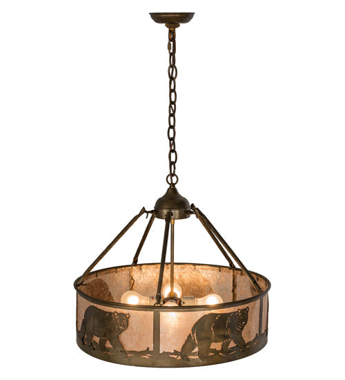 Meyda Lighting Black Bear 23" 4-Light Antique Copper Inverted Pendant Light With Silver Mica Shade Glass