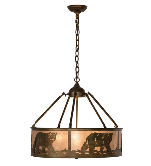 Meyda Lighting Black Bear 23" 4-Light Antique Copper Inverted Pendant Light With Silver Mica Shade Glass