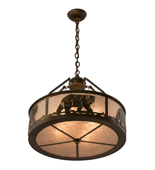 Meyda Lighting Black Bear 23" 4-Light Antique Copper Inverted Pendant Light With Silver Mica Shade Glass