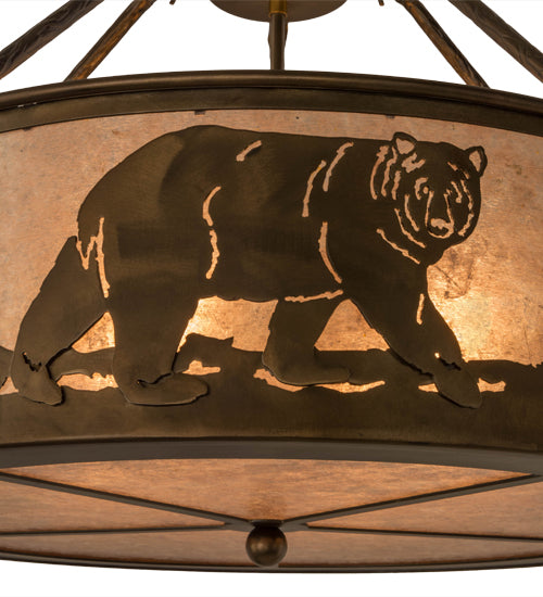 Meyda Lighting Black Bear 23" 4-Light Antique Copper Inverted Pendant Light With Silver Mica Shade Glass