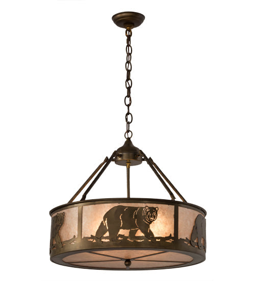 Meyda Lighting Black Bear 23" 4-Light Antique Copper Inverted Pendant Light With Silver Mica Shade Glass