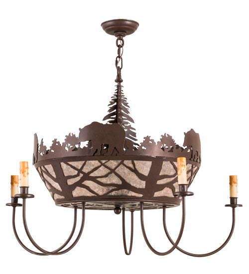 Meyda Lighting Black Bear 35" 8-Light Cafe Noir Chandelier With Silver Mica Shade Glass