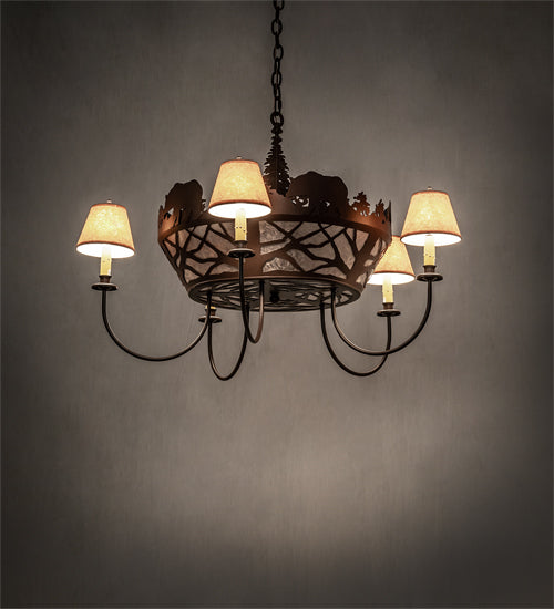 Meyda Lighting Black Bear 38" 8-Light Cafe Noir Chandelier With Silver Mica & Brown Parchment Shade