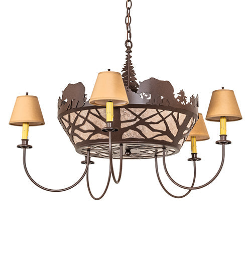 Meyda Lighting Black Bear 38" 8-Light Cafe Noir Chandelier With Silver Mica & Brown Parchment Shade