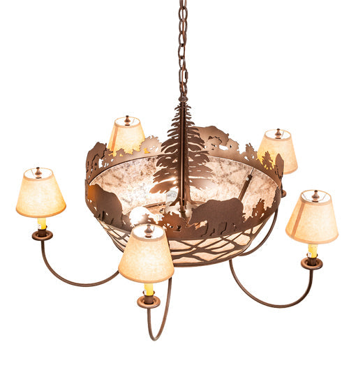 Meyda Lighting Black Bear 38" 8-Light Cafe Noir Chandelier With Silver Mica & Brown Parchment Shade