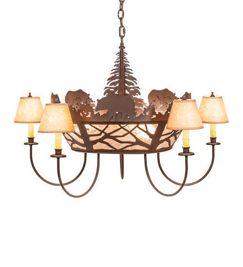 Meyda Lighting Black Bear 38" 8-Light Cafe Noir Chandelier With Silver Mica & Brown Parchment Shade