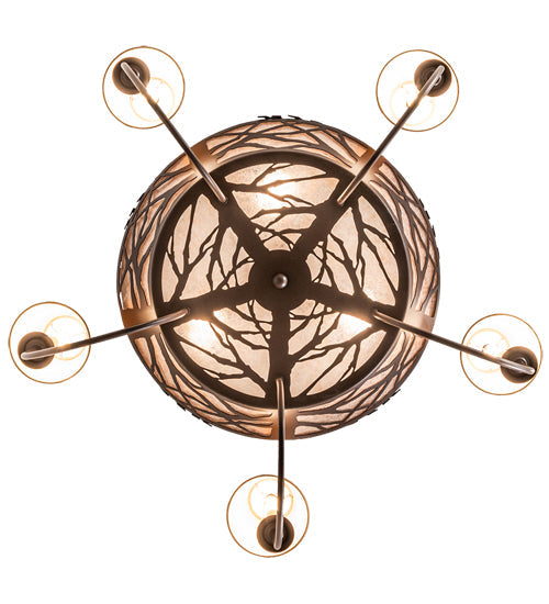 Meyda Lighting Black Bear 38" 8-Light Cafe Noir Chandelier With Silver Mica & Brown Parchment Shade