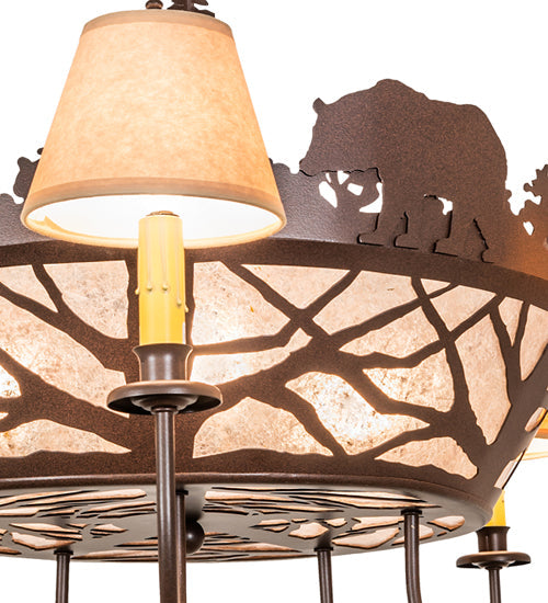 Meyda Lighting Black Bear 38" 8-Light Cafe Noir Chandelier With Silver Mica & Brown Parchment Shade