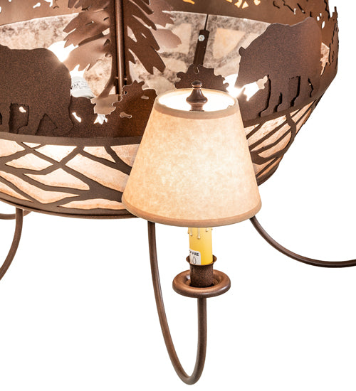 Meyda Lighting Black Bear 38" 8-Light Cafe Noir Chandelier With Silver Mica & Brown Parchment Shade