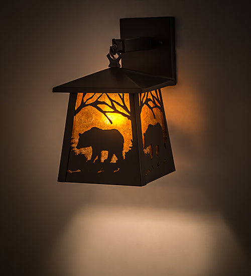 Meyda Lighting Black Bear 7" Timeless Bronze Hanging Wall Sconce With Amber Mica Shade Glass
