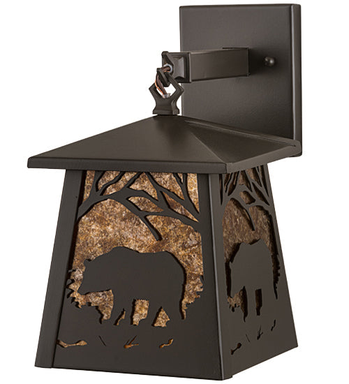 Meyda Lighting Black Bear 7" Timeless Bronze Hanging Wall Sconce With Amber Mica Shade Glass