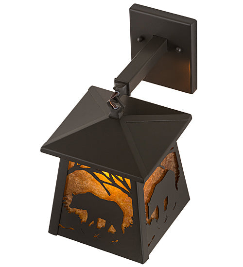 Meyda Lighting Black Bear 7" Timeless Bronze Hanging Wall Sconce With Amber Mica Shade Glass
