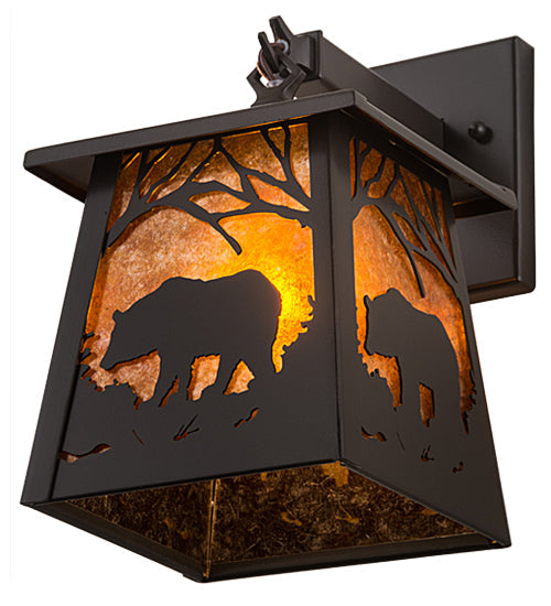 Meyda Lighting Black Bear 7" Timeless Bronze Hanging Wall Sconce With Amber Mica Shade Glass