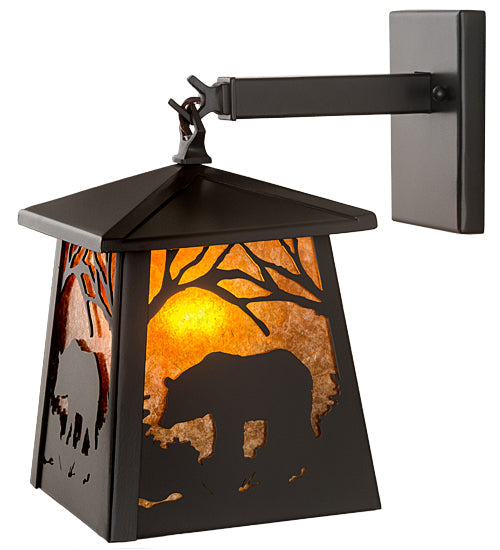 Meyda Lighting Black Bear 7" Timeless Bronze Hanging Wall Sconce With Amber Mica Shade Glass